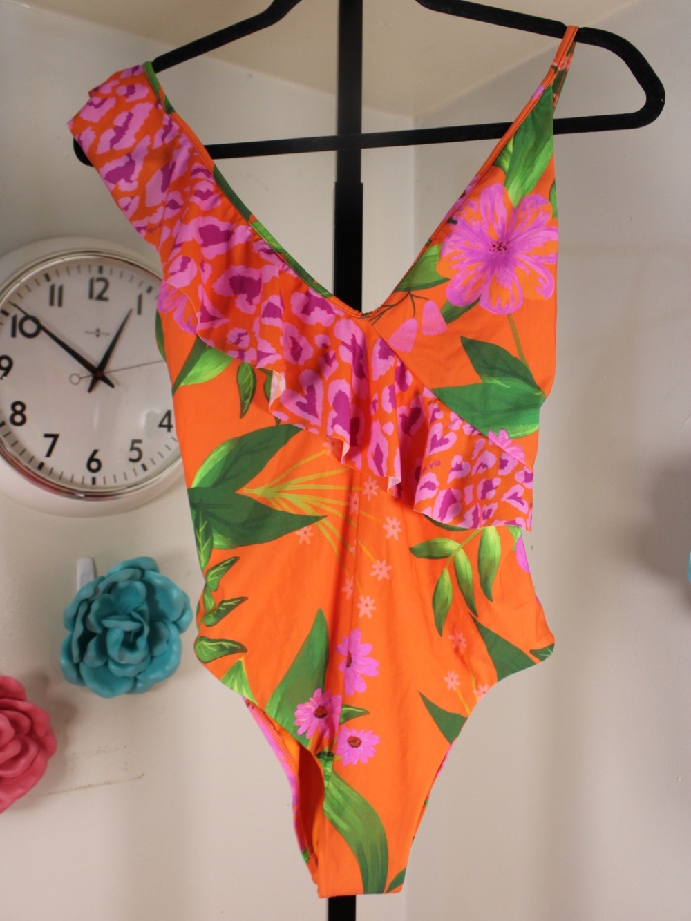 FARM Rio Orange Floral Ruffle One-Piece Swimsuit - Picture 11 of 14